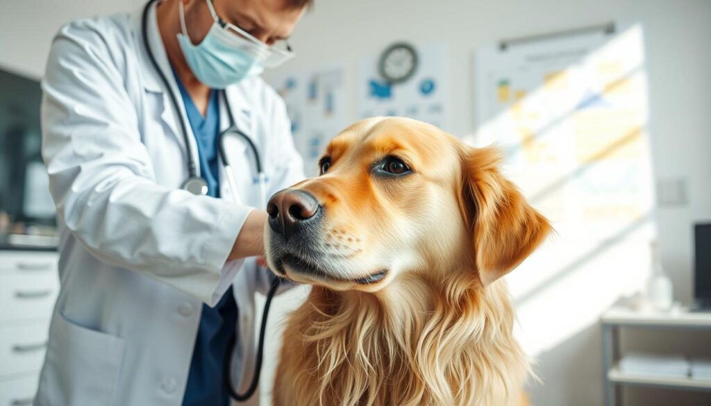 Veterinary checking a dog